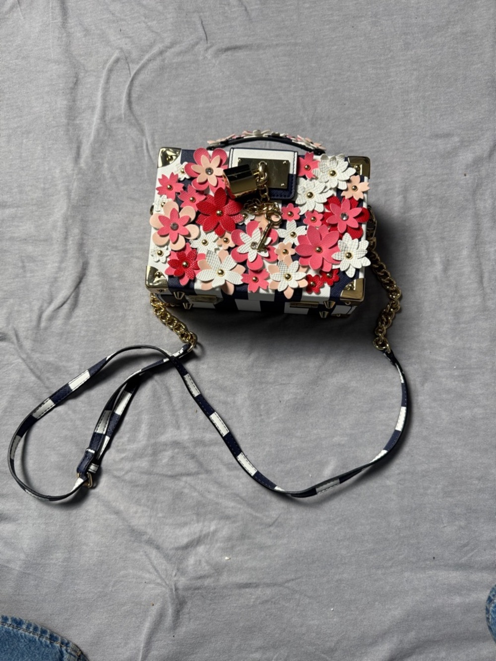 Aldo Floral Appliqué Crossbody - Pink, White & Navy - NWOT